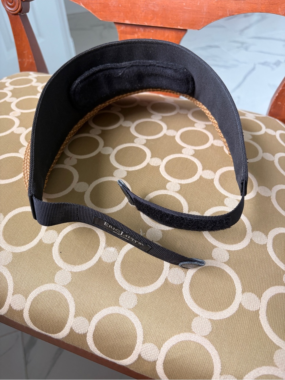 Eric Javits Tan Straw Visor with Black Band and Gold Stud - Picture 5 of 5
